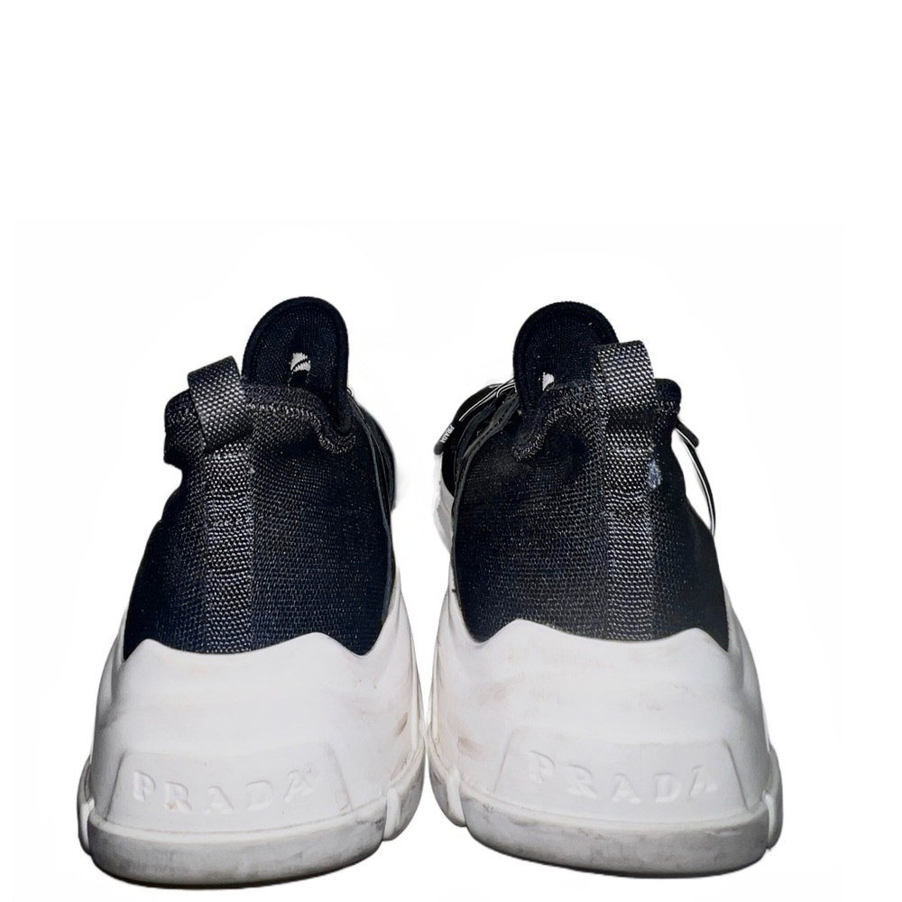 Authentic PRADA shoes Size 38.5 or 8 Black & White Logo Knit Low-Top Sneakers - Picture 5 of 6